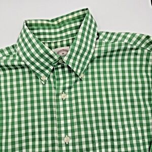 Brooks Brothers 1818 Men Medium Green Gingham Check Supima Button Down‎ S/S